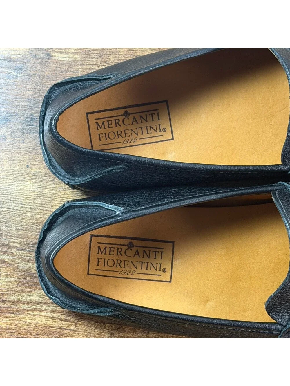 Mercanti Fiorentini Mens 9.5M Black Pebbled Leather Horsebit Driving Loafers